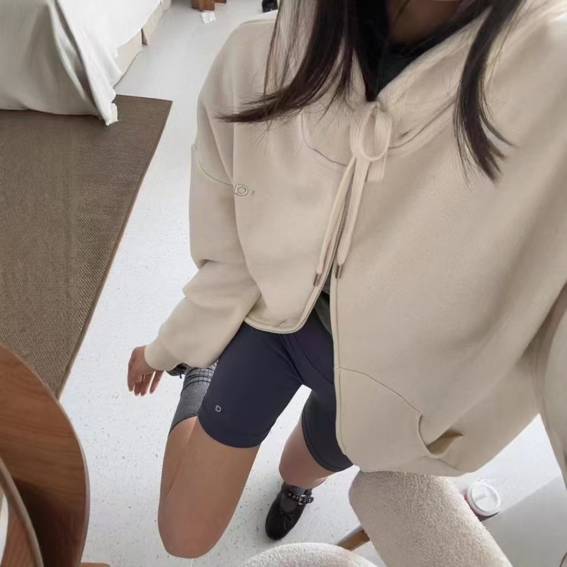 AL0宽松外套女2025新款春秋灰色加绒连帽开衫卫衣休闲百搭运动瑜|undefined