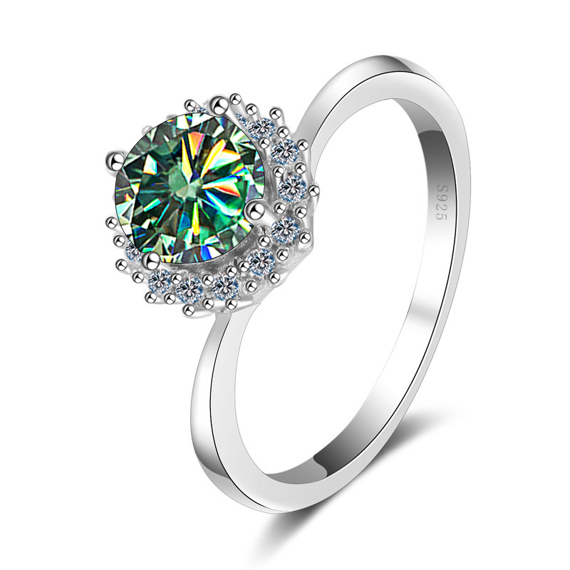 925 anillo de plata esterlina 1 quilate anillo de diamantes de mosan cuatro garras anillo de boda simulación de diamantes anillo de flores de sol suministro directo de fabricantes