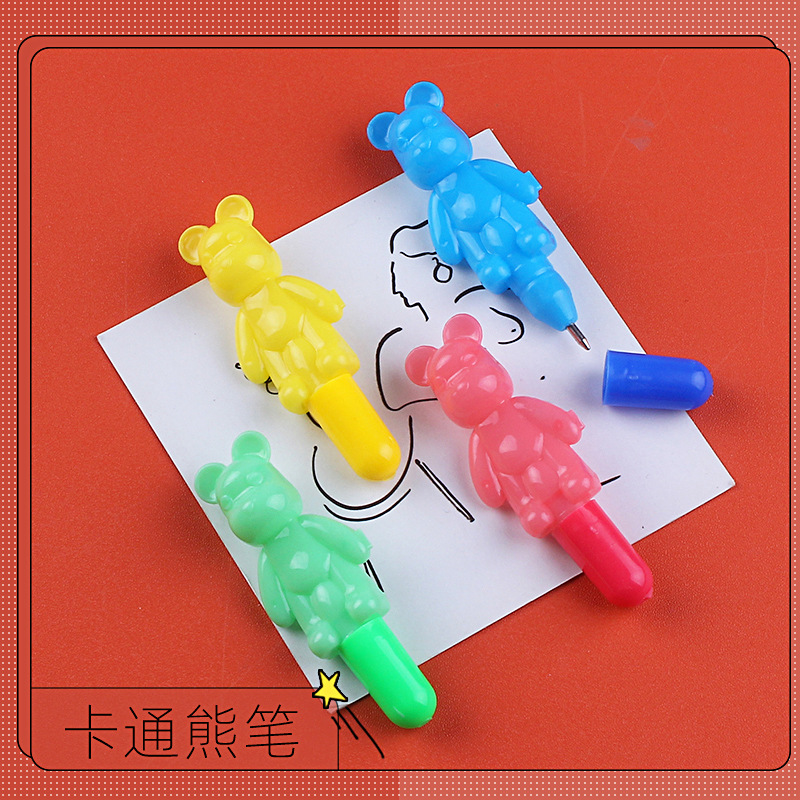 厂家批发小熊圆珠笔儿童迷你卡通造型玩具食品礼品幼儿园奖品货源