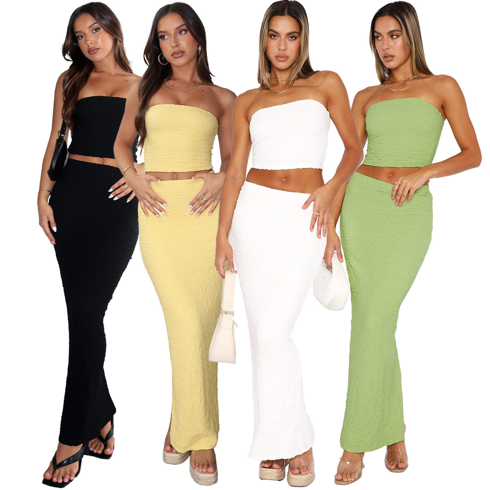 490g Weight Sleeveless Sleeve Length Spandex, Polyester Fabric Type Skirt Co-ord Set Sets Type 2 Pieces Set Quantity Party, Date Occasion Collarless Neckline Skinny Fit Type Solid Color Pattern Summer Season Women's Gender Pleated Design Streetwear Style Party Date Women's Streetwear Solid Color Spandex Polyester Pleated Skirt Co-ord Set Skirt Sets 无