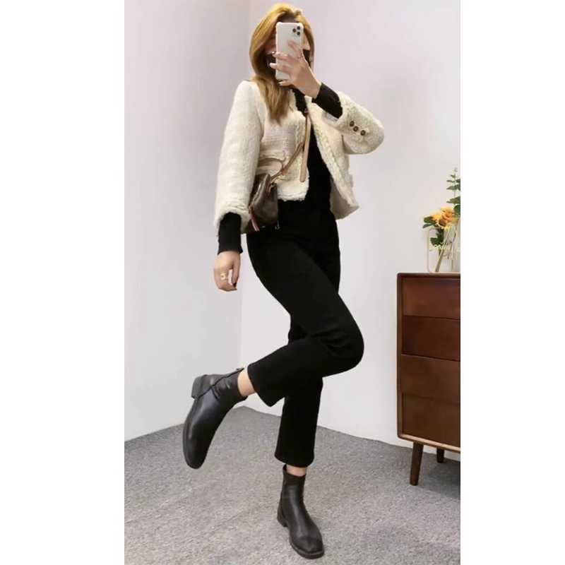 (2개) 검은 색 높은 허리 9 점 연기 튜브 스트레이트 청바지 여성 기모 폭발 2024 년 봄, 가을, 겨울을위한 슬리밍 바지