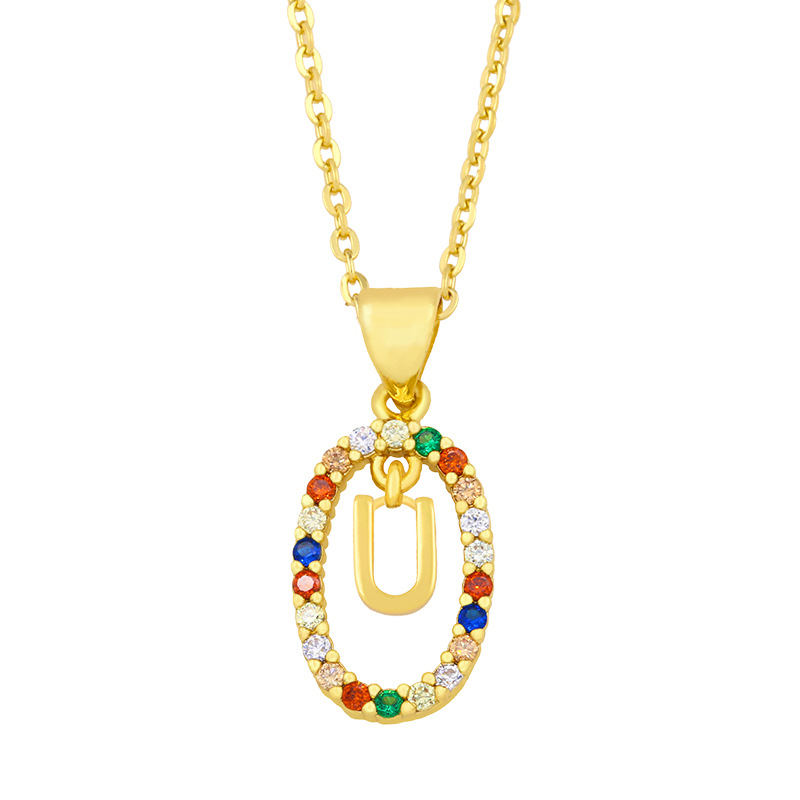 Cross-border New Arrival Ornament Micro-inlaid Colorful Zircon Personalized Hip Hop 26 English Letters Pendant Necklace Female Nkw62 display picture 12