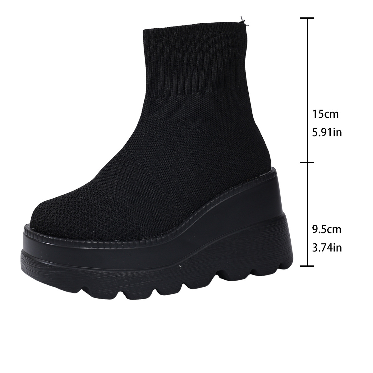 Botines de cuña estilizadores para mujer, tallas grandes, suela gruesa, plataforma, sin cordones, estilo vaquero, con calcetín Flyknit._voghion.com