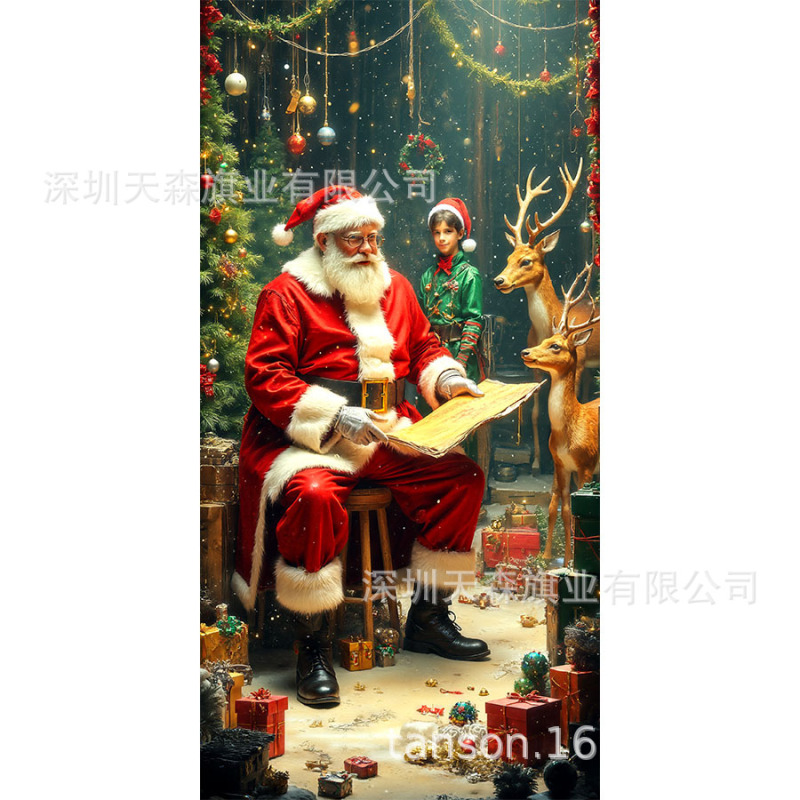 跨境爆款亚马逊圣诞节门盖旗帜雪人圣诞树真实感门套圣诞毛球花边|undefined