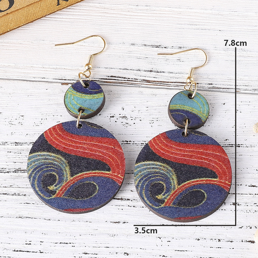 Geometric Pattern Bohemian Geometric Wood Printing Women's Drop Earrings