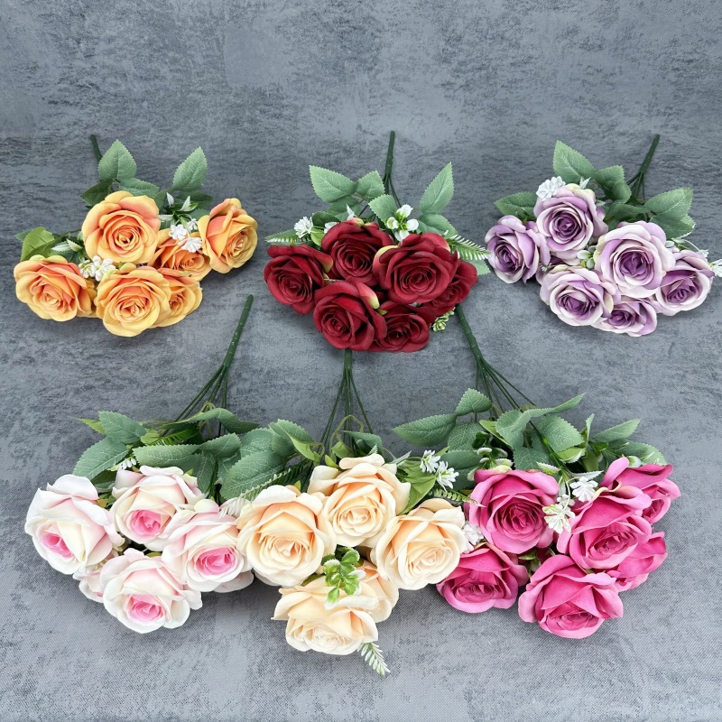 Simulación de 7 flores de rosas boda decoración del hogar decoración europea gran rosa transfronteriza decoración floral al por mayor