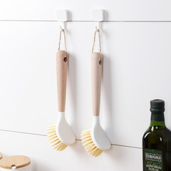 Plastic wooden handle pot brush household long handle cleaning brush pot washing dishes washing pot wooden handle kitchen oil stain cleaning brush wholesale