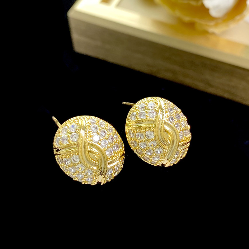 1 Pair Lady Oval Inlay Copper Zircon Ear Studs display picture 1