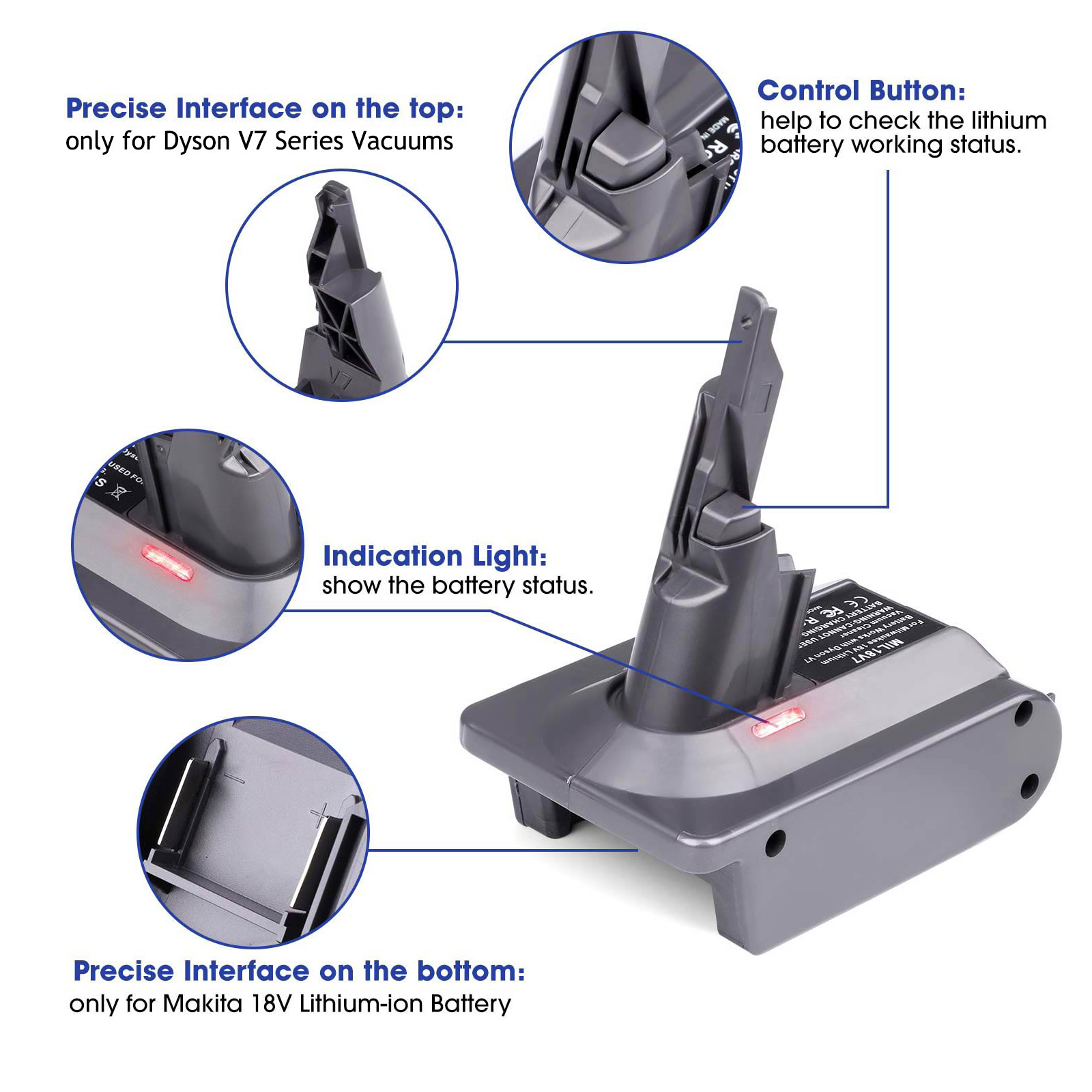 Adaptación para DYSON Dyson Vacuum Cleaner V7 V8 Adaptación para herramientas de Watch Makeda Dewey Batería de litio