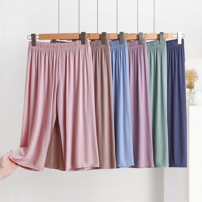 Dyer Home Casual Pajama Pants Women's Summer Thin Solid Color Simple Loose Slimming Casual Outer Wear Capri Pants