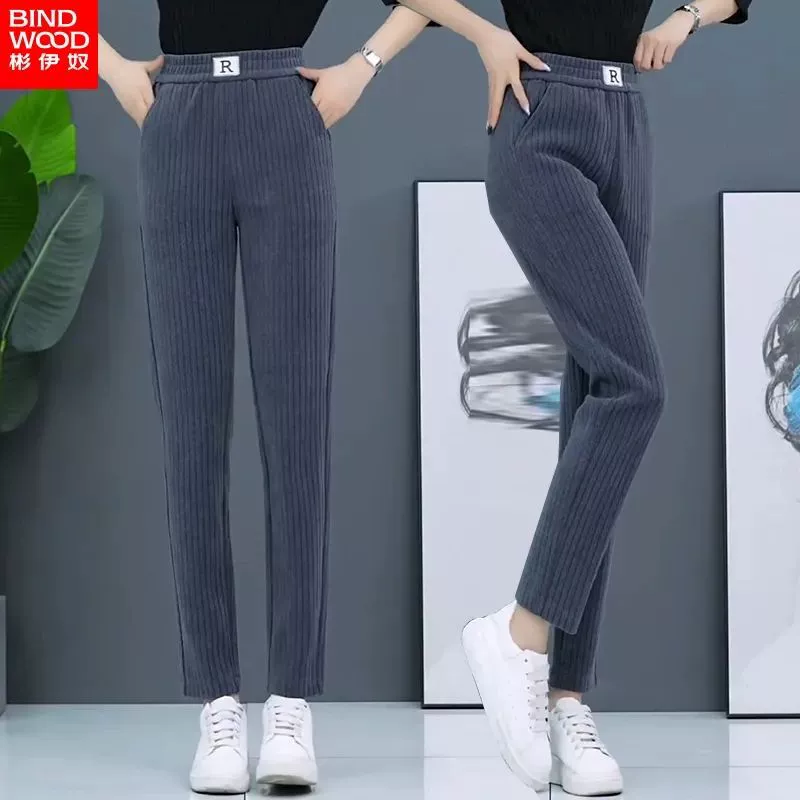Трансграничные брюки Chenier ins Wilder Women 2024 новые осенние и зимние бархатные толстые женские повседневные брюки Harlen