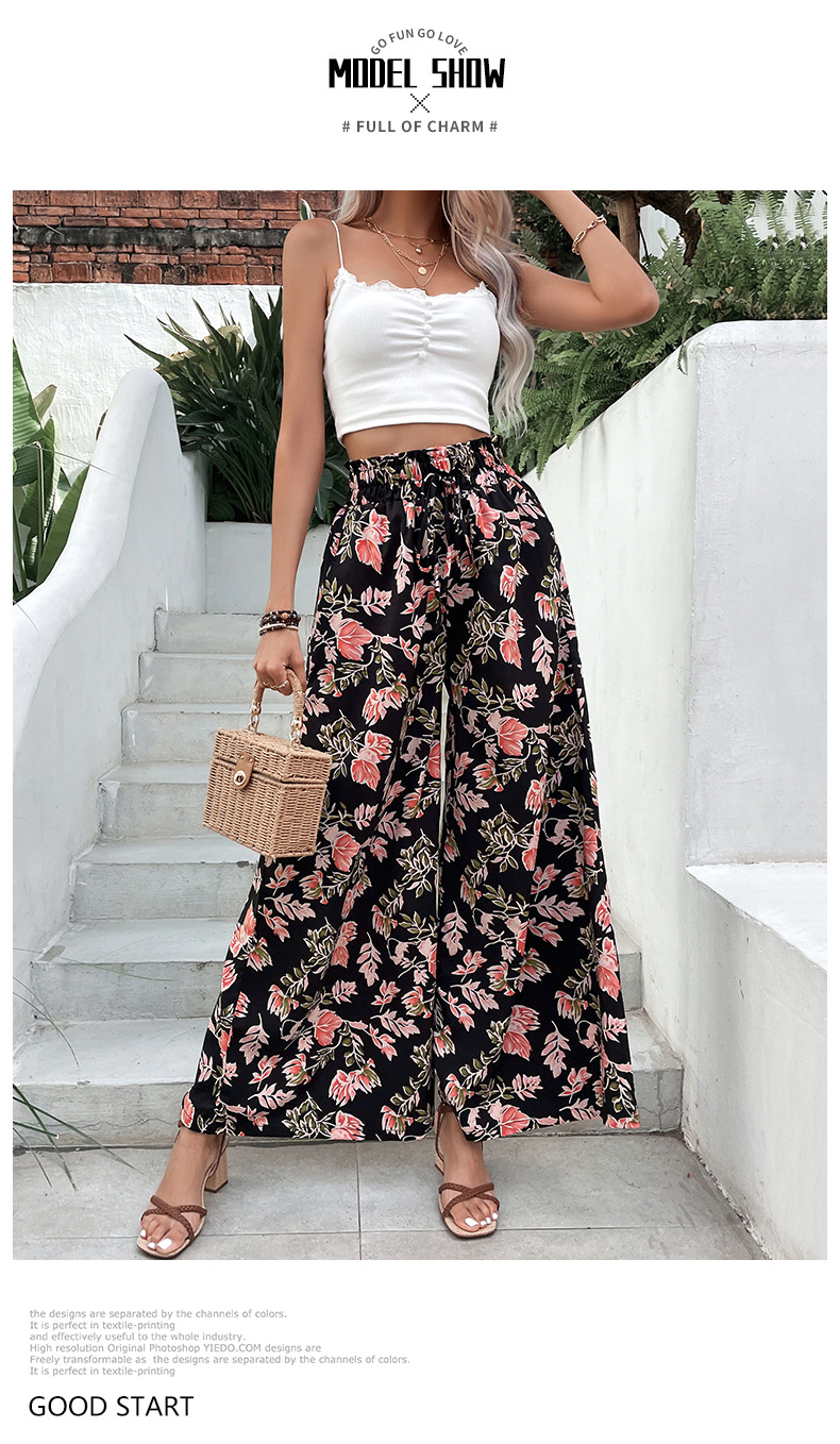 Black Printed Large Flare Wide Leg Pants_voghion.com