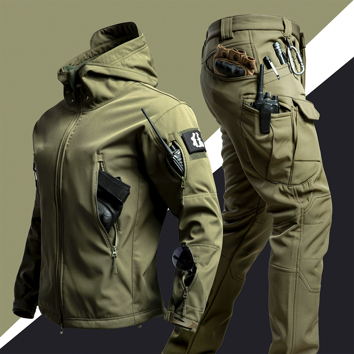 Camouflage winter travel jacket, warm windproof tactics climbing set