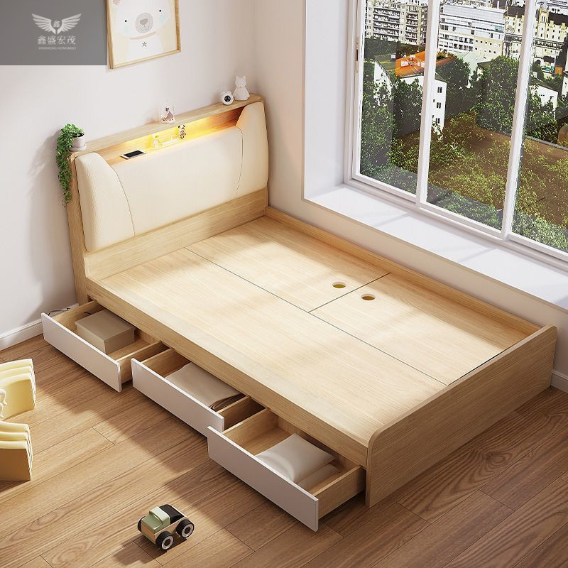Cama de almacenamiento de cama individual, cama tatami moderna y simple, estante de libros, cama en un dormitorio multifuncional con iluminación, caja alta de almacenamiento