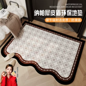 High-end luxury entrance floor mat, leather, easy to clean, non-slip, vintage-style, unique-shaped doormat wholesale