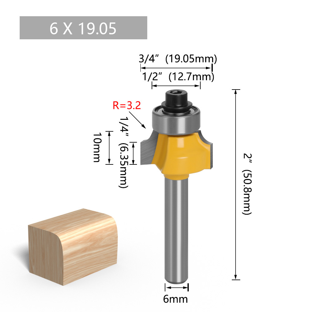 1/4-MANGO 6-MANGO cuchillo de esquina herramienta de fresado de carpintería de cuatro piezas cuchillo biselado R-ángulo de corte de borde de cuchillo