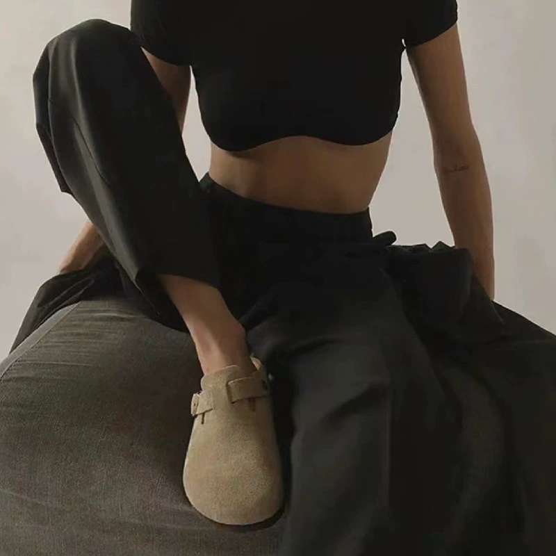 Клогы (Birkenstock) унисекс, натуральная кожа, толстая пробковая подошва, слип-он