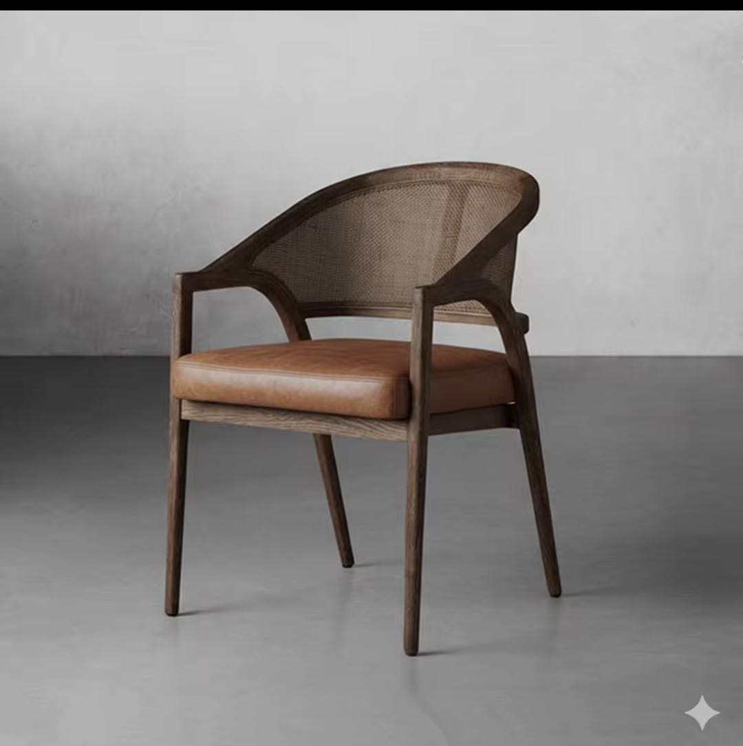 Sillas de comedor de diseño personalizadas para hoteles de alta gama, sillas de ratán de madera maciza, sillas de ocio, venta al por mayor comercial.