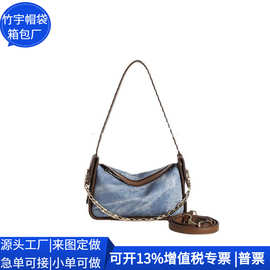 跨境RPET牛仔腋下包 百搭链饰单肩包 RPET牛仔斜挎袋 定制工厂