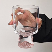粉色山脉玻璃杯子水杯高级感小众创意高脚饮品杯咖啡杯甜筒杯酒杯