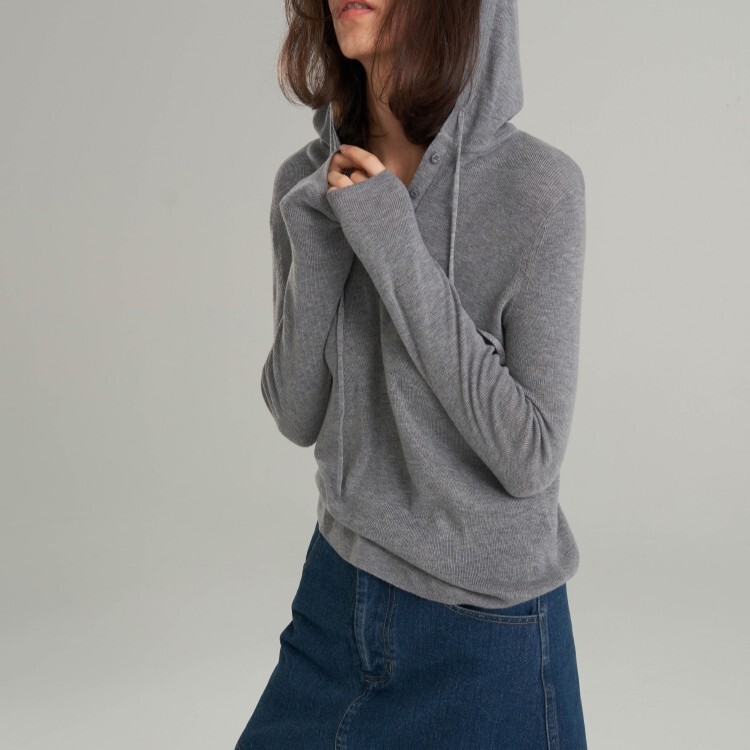 Spring and Summer New Soft and Waxy Hooded Half-Open Collar Pullover Casual Knitwear Women's Drawstring Versatile Age-Reducing Korean Style Top Spring and Summer New Soft and Waxy Hooded Half-Open Collar Pullover Casual Knitwear Women's Drawstring Versatile Age-Reducing Korean Style Top