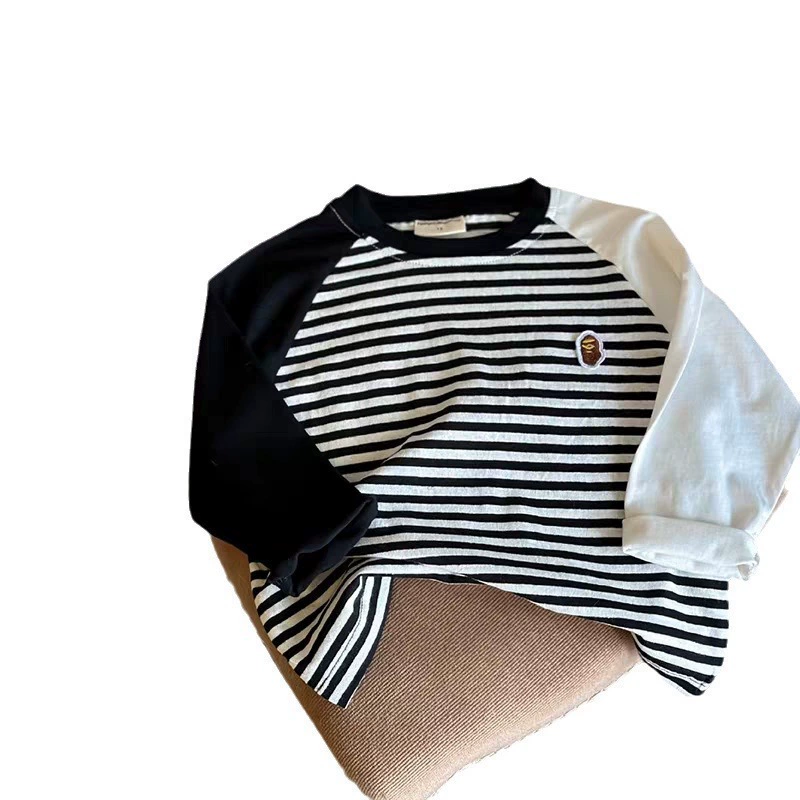 柠里 Children's autumn T-shirt, cartoon base body-friendly Japanese long-sleeve for boys, western style