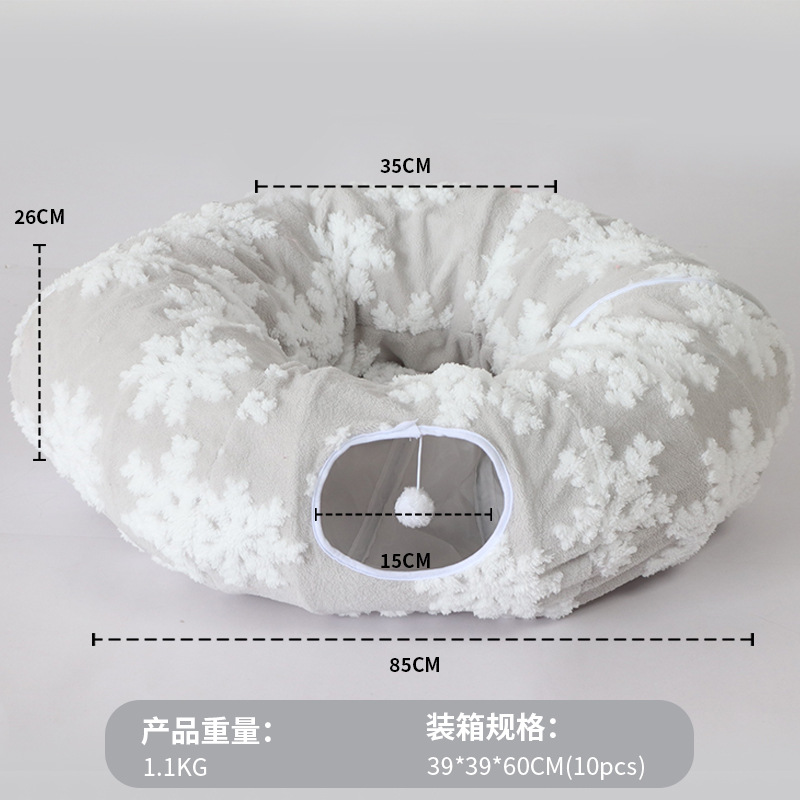 Amazon venta en caliente fábrica al por mayor peluche largo plegable donuts gato túnel mascota calentamiento al por mayor