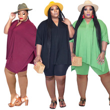 77454 亚马逊独立站跨境欧美大码女装套装时尚休闲不规则两件套