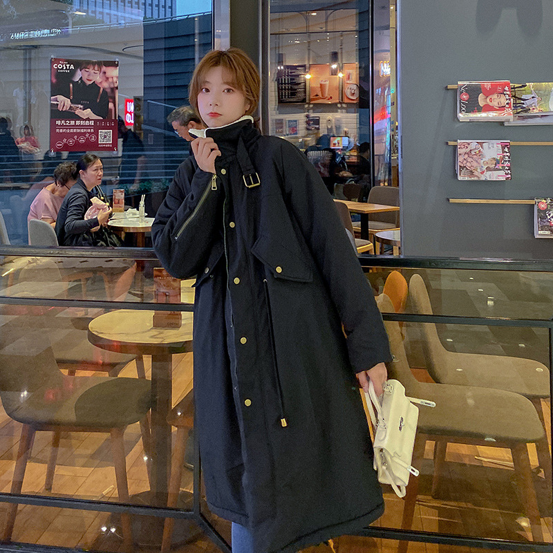 2025年冬用、裏起毛・厚手の羊毛混紡コート、ミドル丈・膝丈、韓国風ゆったり綿入れジャケット、パーカー