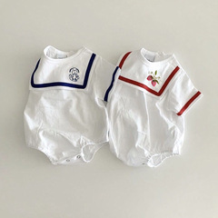 Summer New Korean Baby Bodysuit for Boys and Girls, Cute Cartoon Navy Collar Triangular Diaper Cover, Climbing Suit