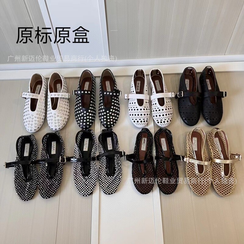 2026 Summer New Style One-Strap Ballet Shoes Full of Rhinestones Flat Hollow Retro Mary Jane Shoes Fishnet Shoes 2026 Summer New Style One-Strap Ballet Shoes Full of Rhinestones Flat Hollow Retro Mary Jane Shoes Fishnet Shoes