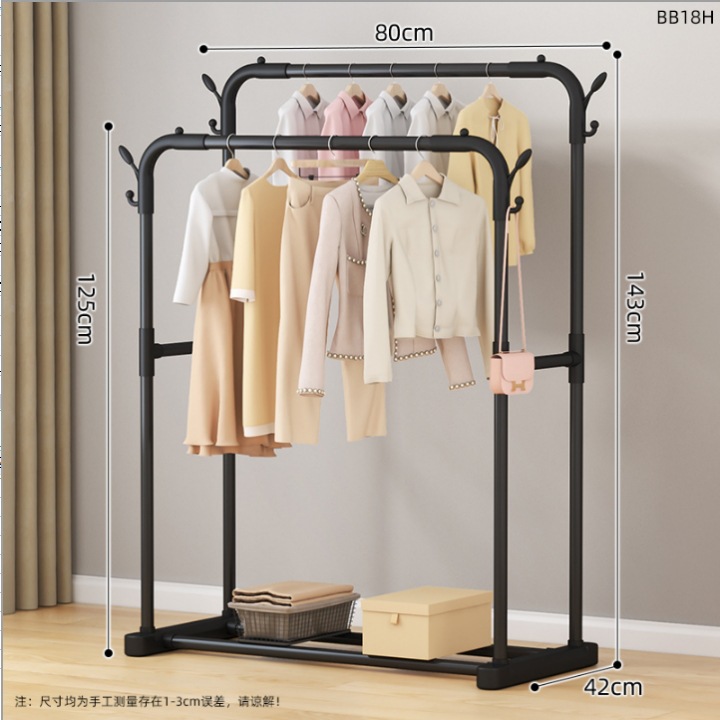 BL28H-Plastic 결합 된 코트 랙 플랫 하단 더블로드 80 블랙