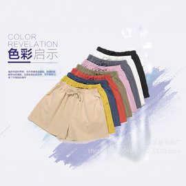 外贸夏季新款宽松亚麻棉麻大码学生运动休闲短裤女士阔腿裤休闲裤