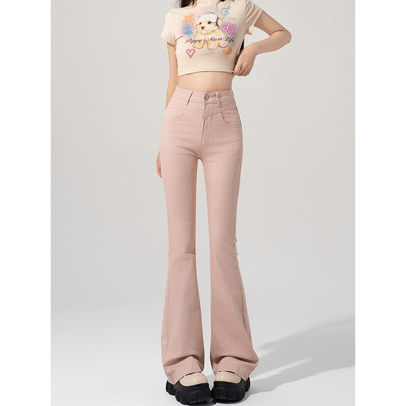 High Waist Pink Spice Girl Flared Jeans Women's 2025 New Spring Slim Fit Slimming Micro Horseshoe Mop Pants