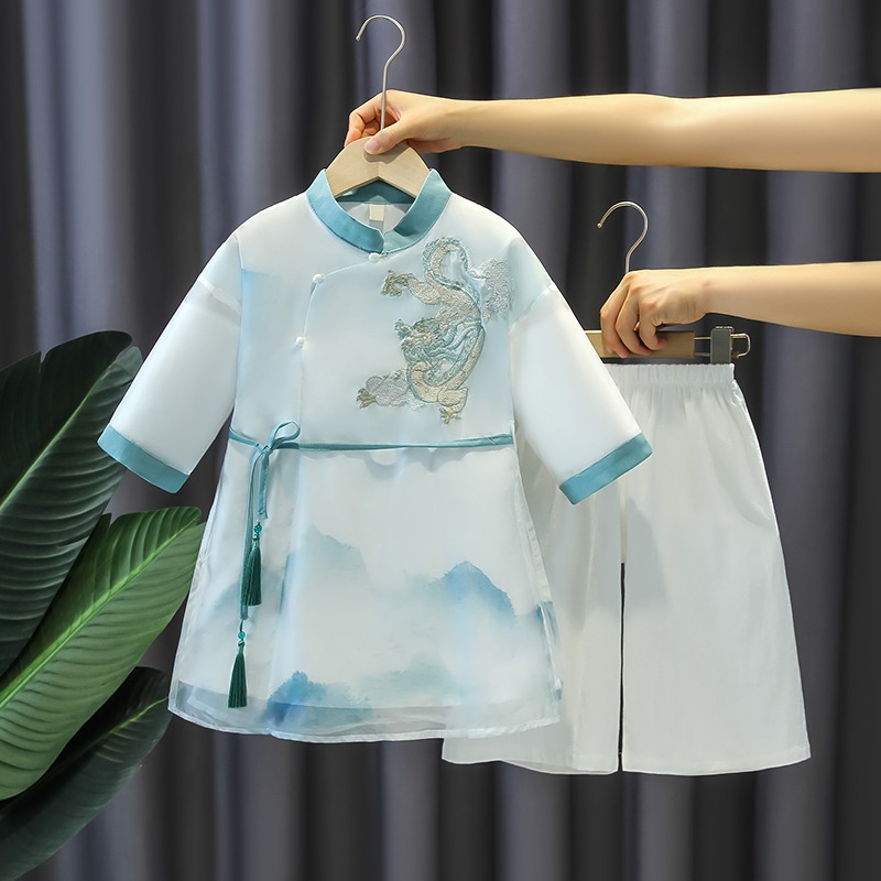 Children's Hanfu 2024 New Stylish National Style Long-Sleeved Long Dress Hanfu Baby Boy Birthday Dress Tang Suit Young Master Suit