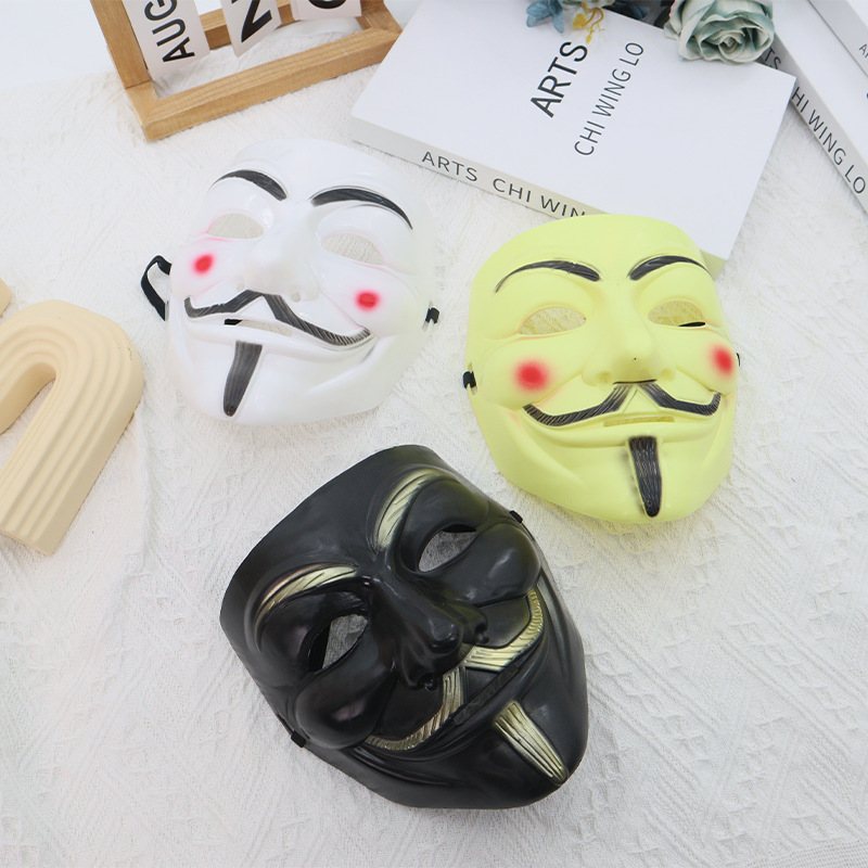 Amazon venta caliente Halloween tema de terror en forma de V máscara de vendetta accesorios de rendimiento de COSplay máscara facial en forma de V