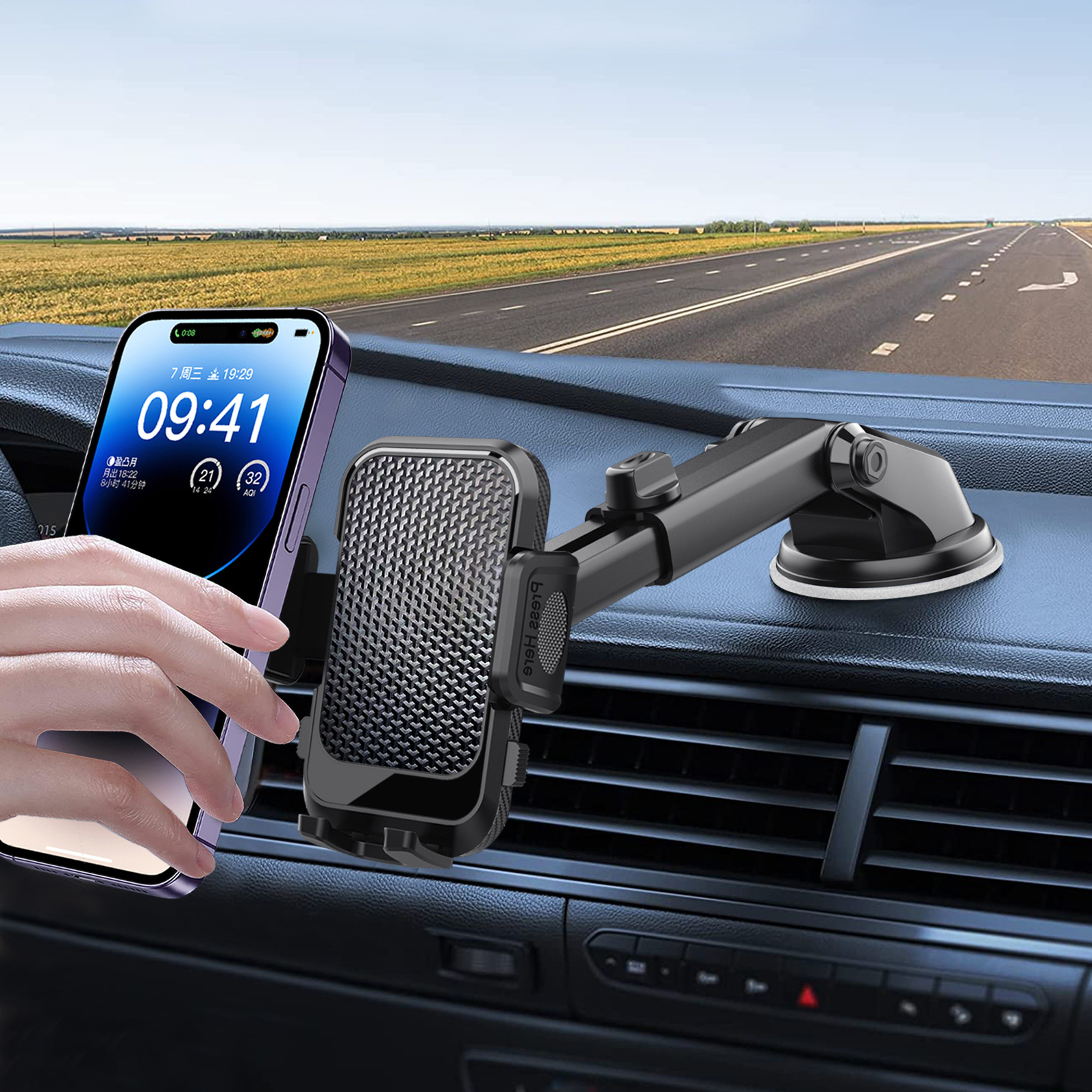 Car Phone Holder for Dashboard Windshield Suction Cup Type Retractable Navigation Car Center Console