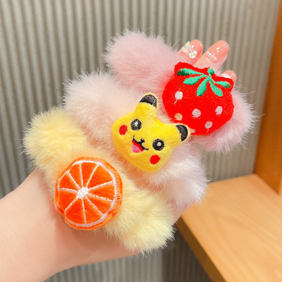 2pcs baby kids girls Terry hair rope cartoon fruit hair ring cute ball head ponytail leather case cute hair accessories