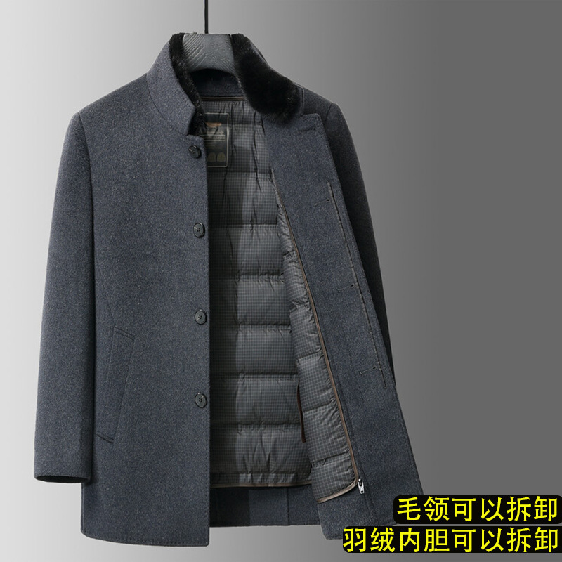Autumn and Winter Thickened Double-Sided Woolen Coat for Middle-Aged Men, Detachable down Lining, Medium-Length Business Cardigan Autumn and Winter Thickened Double-Sided Woolen Coat for Middle-Aged Men, Detachable down Lining, Medium-Length Business Cardigan