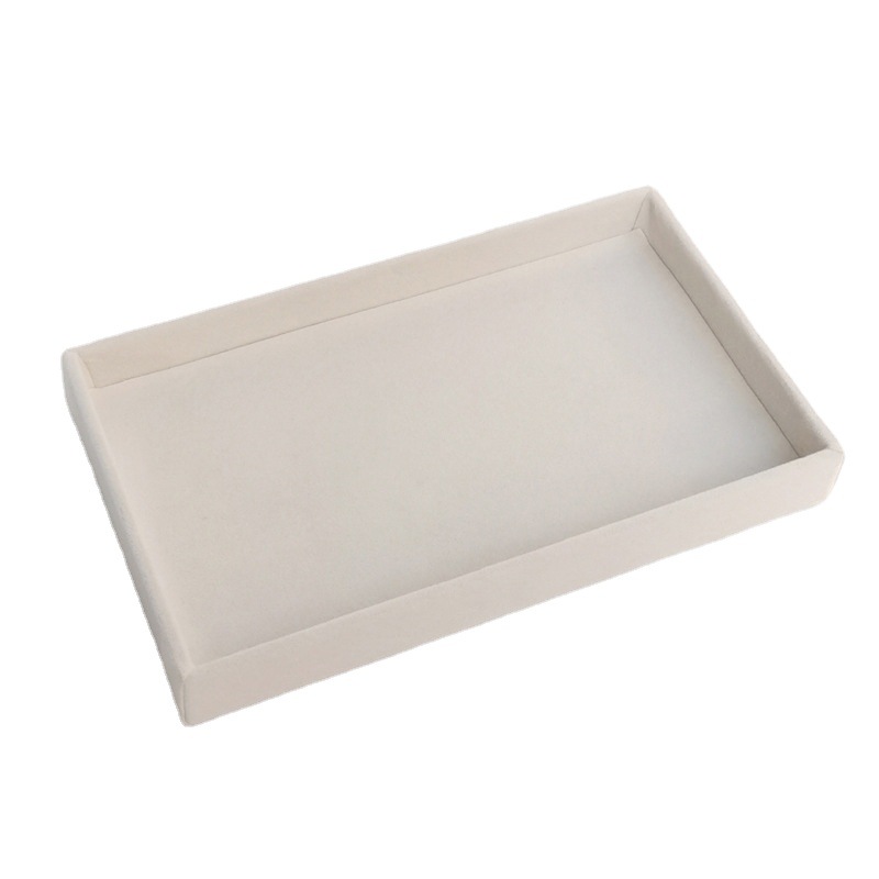 Beige caja de la joyería anillo de franela pendientes placa vacía joyería display rack joyería caja de almacenamiento bandeja al por mayor