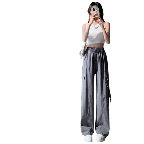 Pink quick-drying work pants for women 2025 new summer cool American sports pants loose ice silk wide-leg pants