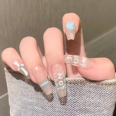 Summer Wearable Gel Nails, Ice-Transparent, Lightweight, European & American Style, Detachable Cross Design, Ready-Made Long-Style False Nail Tips—Wholesale