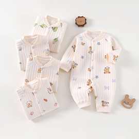 婴幼儿夹棉连体衣爬服长袖无骨哈衣 婴儿衣服家居服三层保暖秋冬