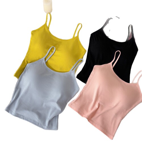 2026 spring and summer vest, hot girl slim with chest pad, threaded back, Korean base, outer top for women