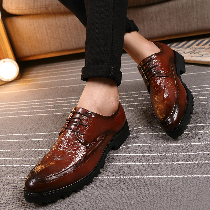 Cross-border 2025 New Crocodile Pattern Men's Casual Business Non-slip Lace-up Red Leather Wedding Shoes For Men_vogvips.com