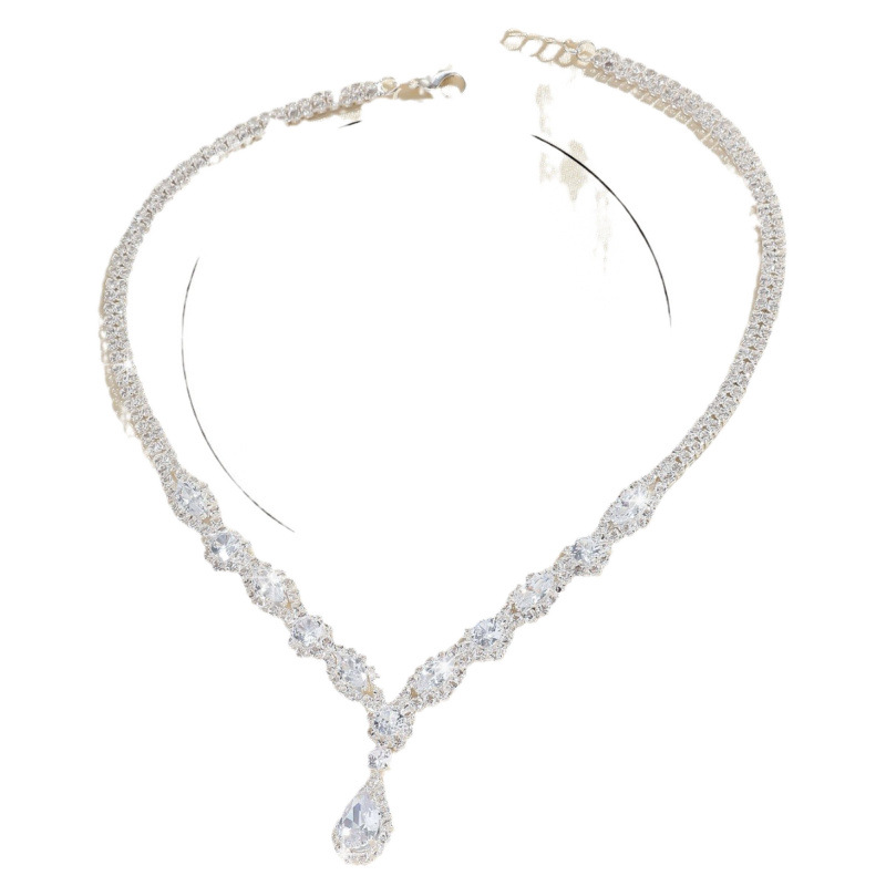 collana con orecchini a catena con zirconi e strass, stile retrò, semplice, per donna_voghion.com