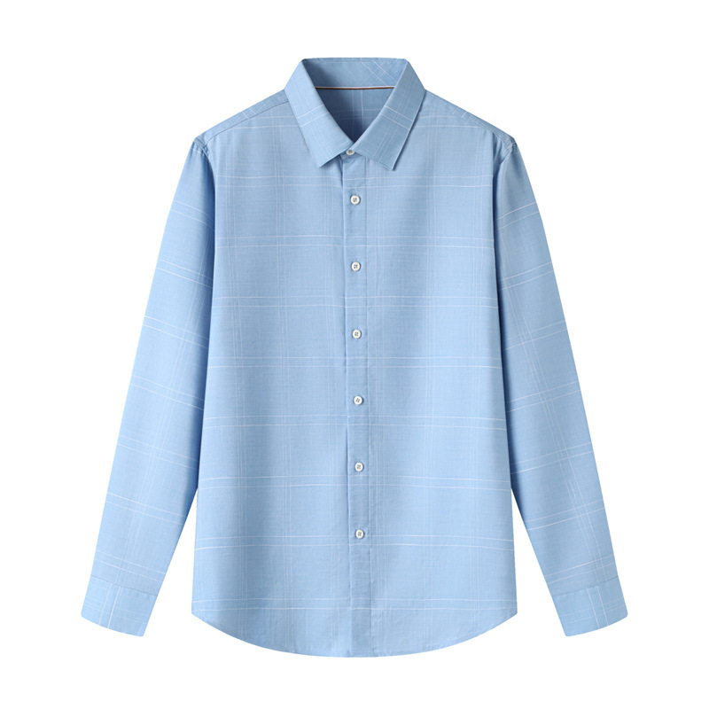 Brand Cut Label Men's Spring and Autum New Men's Pointed Collar Business Casual Blue Plaid Long-Sleeved Shirt C1U023