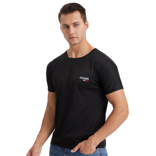 Men's Summer Thin Ice Silk Quick-Dry Short-Sleeve T-Shirt Loose Fitness Clothes Training Top Running Breathable