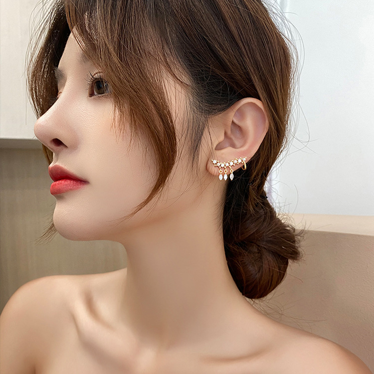 S925 new pattern girl temperament Ear Studs Ear bones Integrated Earrings zircon Versatile Sense of design Ear clip Earrings