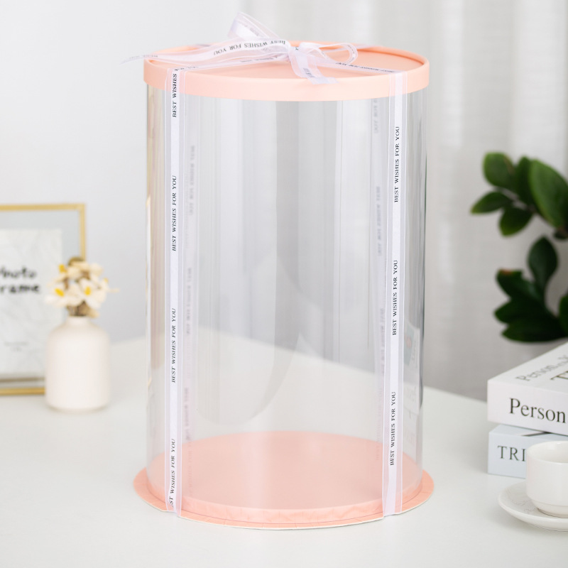 Cajas redondas modernas y transparentes para pasteles de 4, 6, 8, 10 y 12 pulgadas, de doble capa y con empaque elevado, al por mayor.